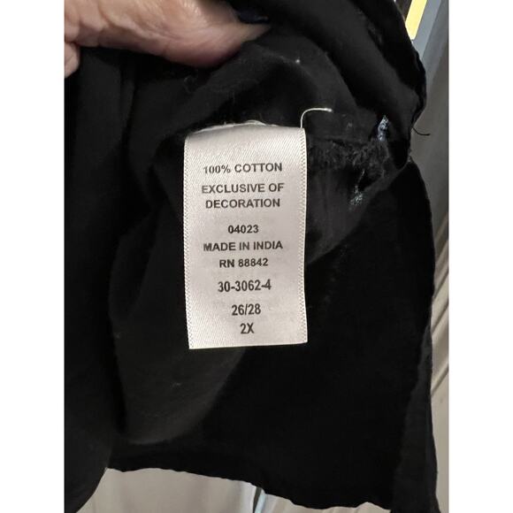 Woman Within Black White Floral Embroidered Sequined Peasant Top Sz 2x - Picture 4 of 6